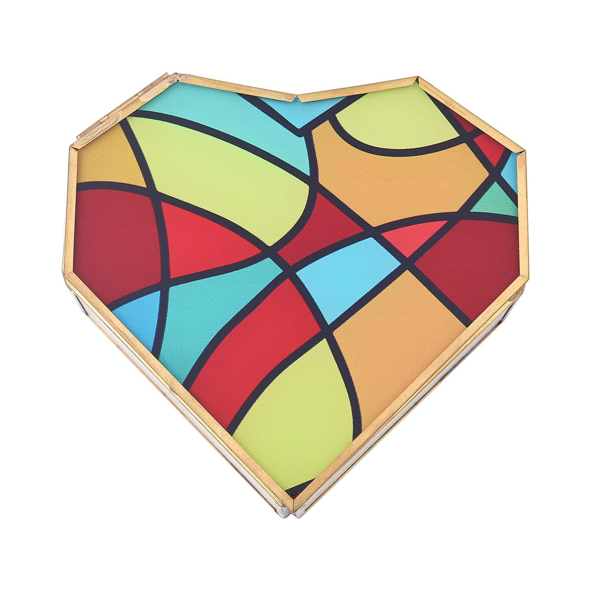 Heart Shaped Geometric Pattern Jewellery Box - Yellow, Red and Blue 3877240 5