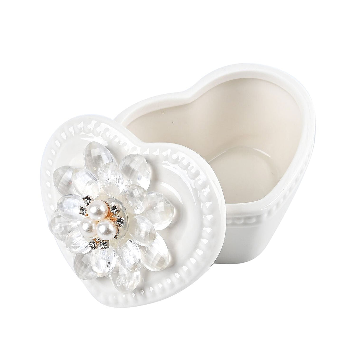 6 Pieces Fine Porcelain Heart Shape Containers with Floral Lids 7666481 7