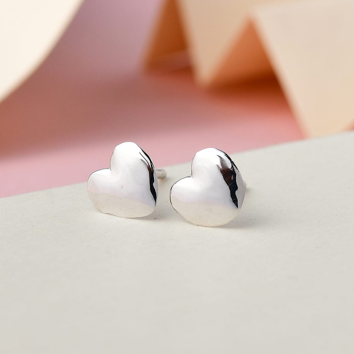 Heart Stud Earrings (with Push Post) in Sterling Silver with Platinum Plating 2667526 2