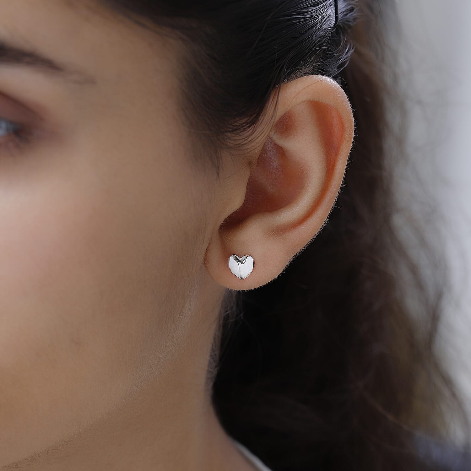 Heart Stud Earrings (with Push Post) in Sterling Silver with Platinum Plating 2667526 3