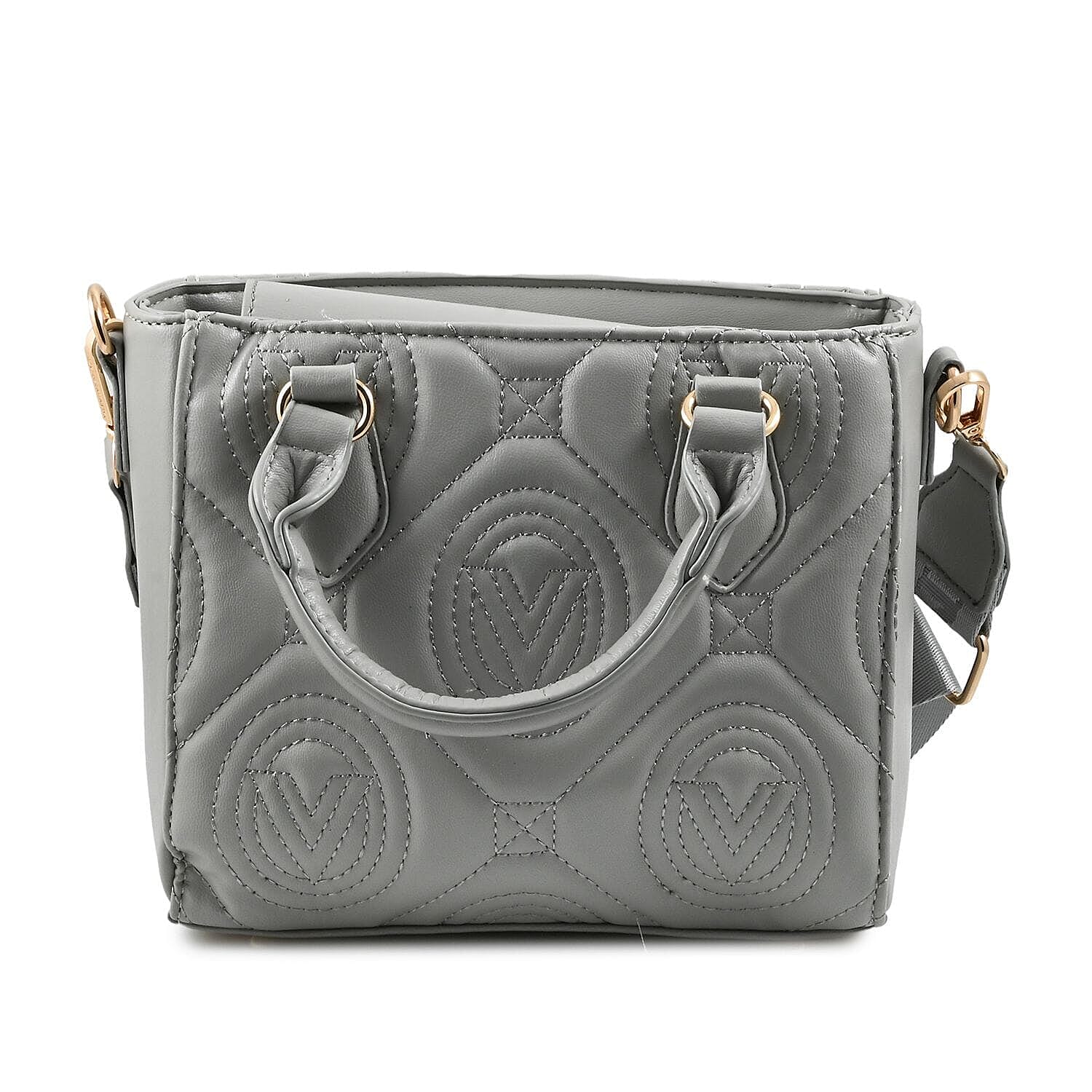 Heart and Soul Valentino Orlandi Quilted Top Handle Shoulder Bag with Adjustable Strap - Light Grey 8134539 1
