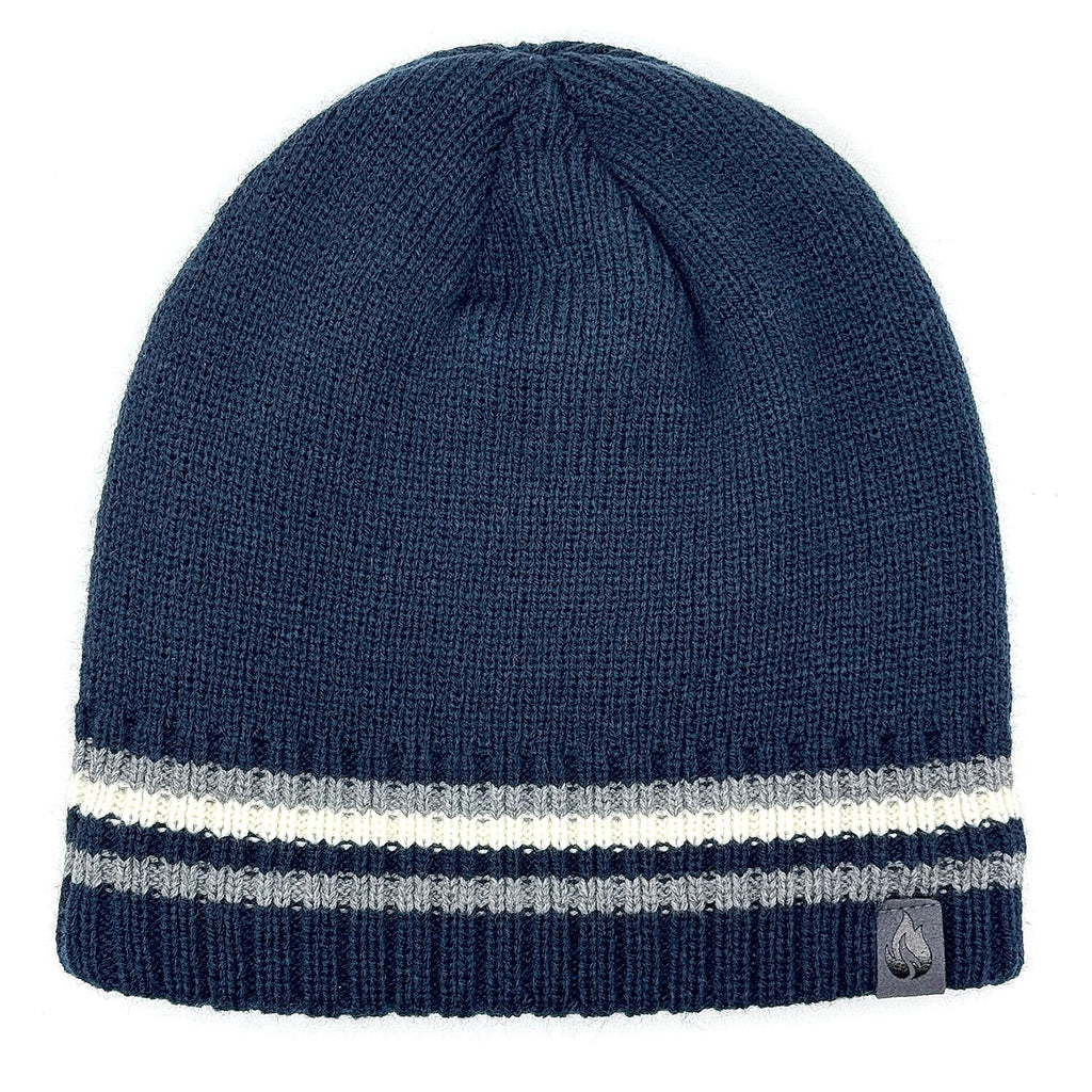 Heat Machine Thermal Striped Rim Winter Beanie Hat & Glove Set (Size 60-61cm) - Dark Navy