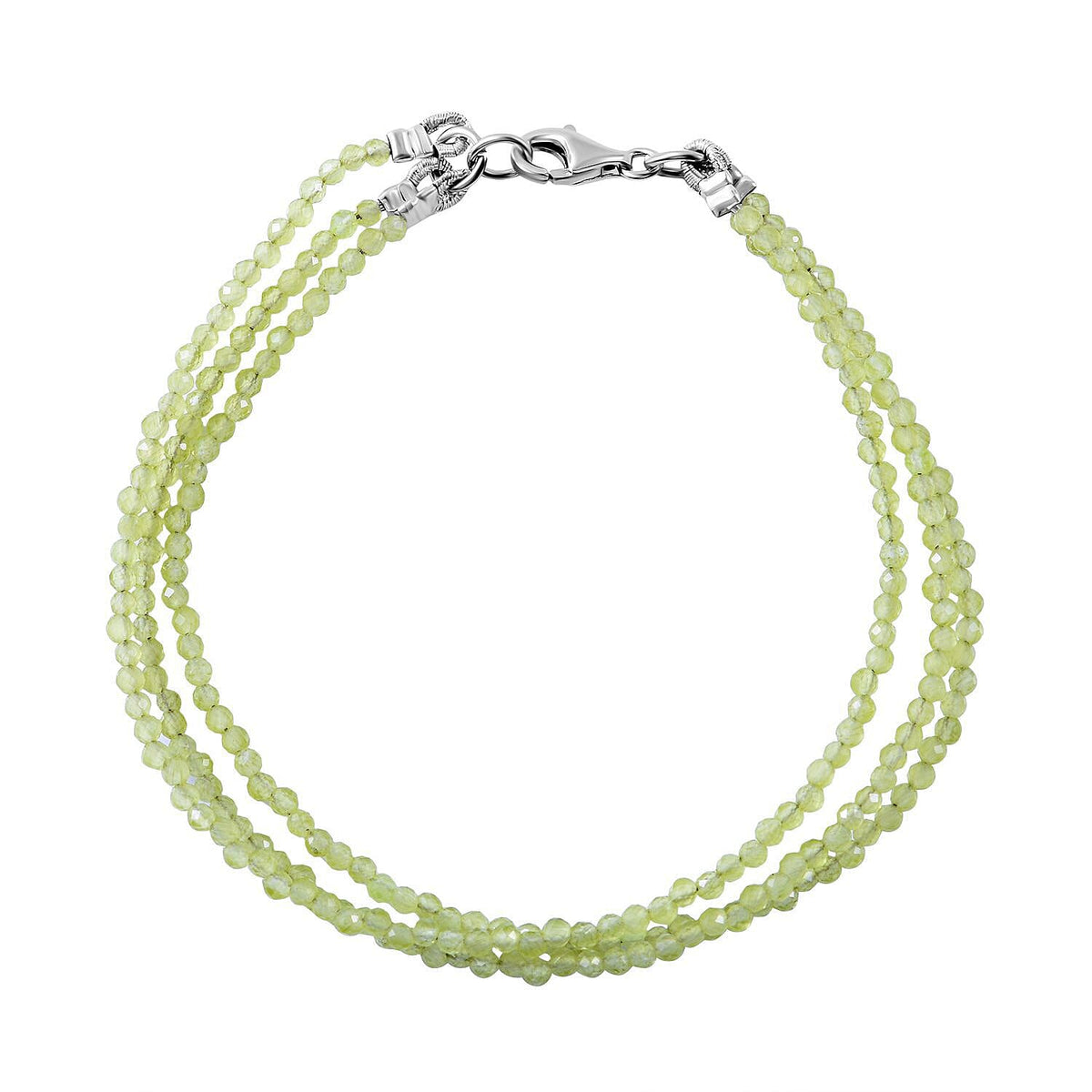 Hebei Peridot 3 Strand Bracelet (Size - 7.5) in Rhodium Overlay Sterling Silver 25.00 Ct. 7279662 0