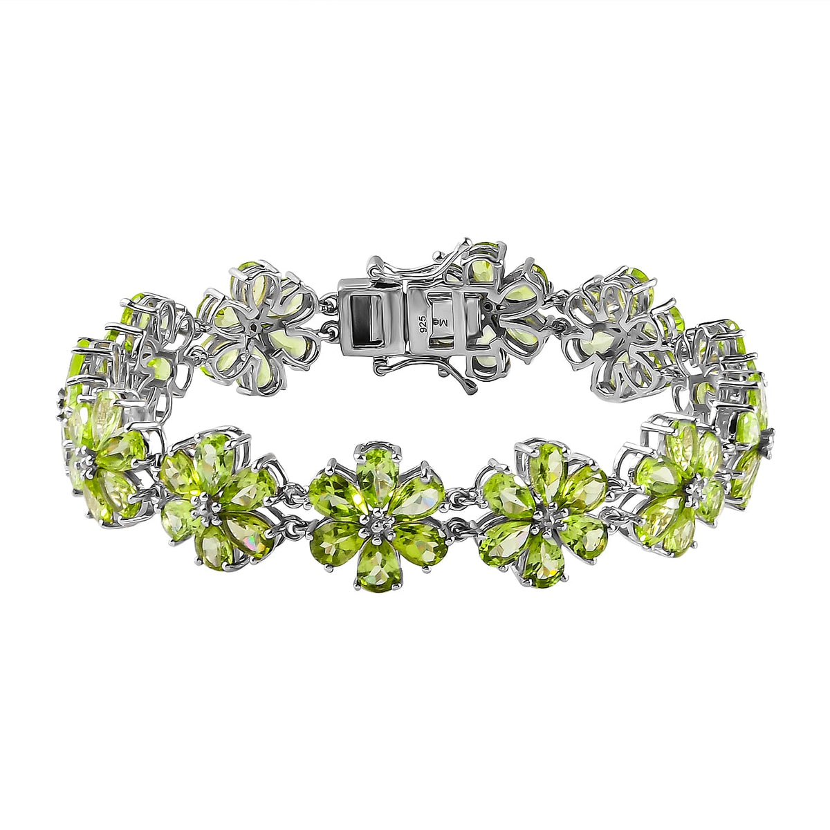 Hebei Peridot Bracelet (Size - 7.5) with GB Lock Box in Platinum Overlay Sterling Silver 31.36 Ct, Silver Wt. 16.73 Gms. 7198627 0