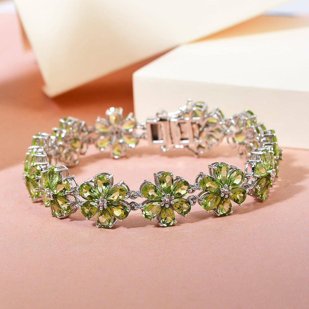 Hebei Peridot Bracelet (Size - 7.5) with GB Lock Box in Platinum Overlay Sterling Silver 31.36 Ct, Silver Wt. 16.73 Gms. 7198627 2