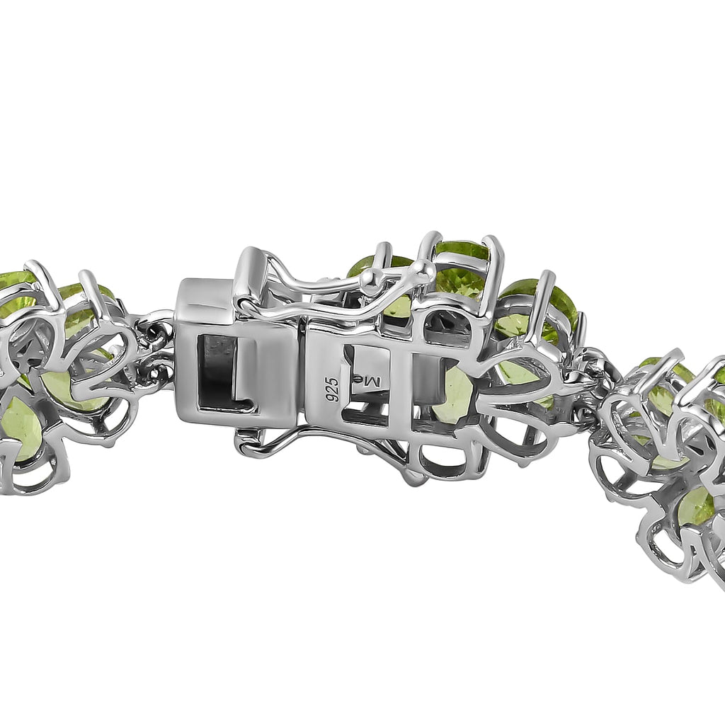 Hebei Peridot Bracelet (Size - 7.5) with GB Lock Box in Platinum Overlay Sterling Silver 31.36 Ct, Silver Wt. 16.73 Gms.