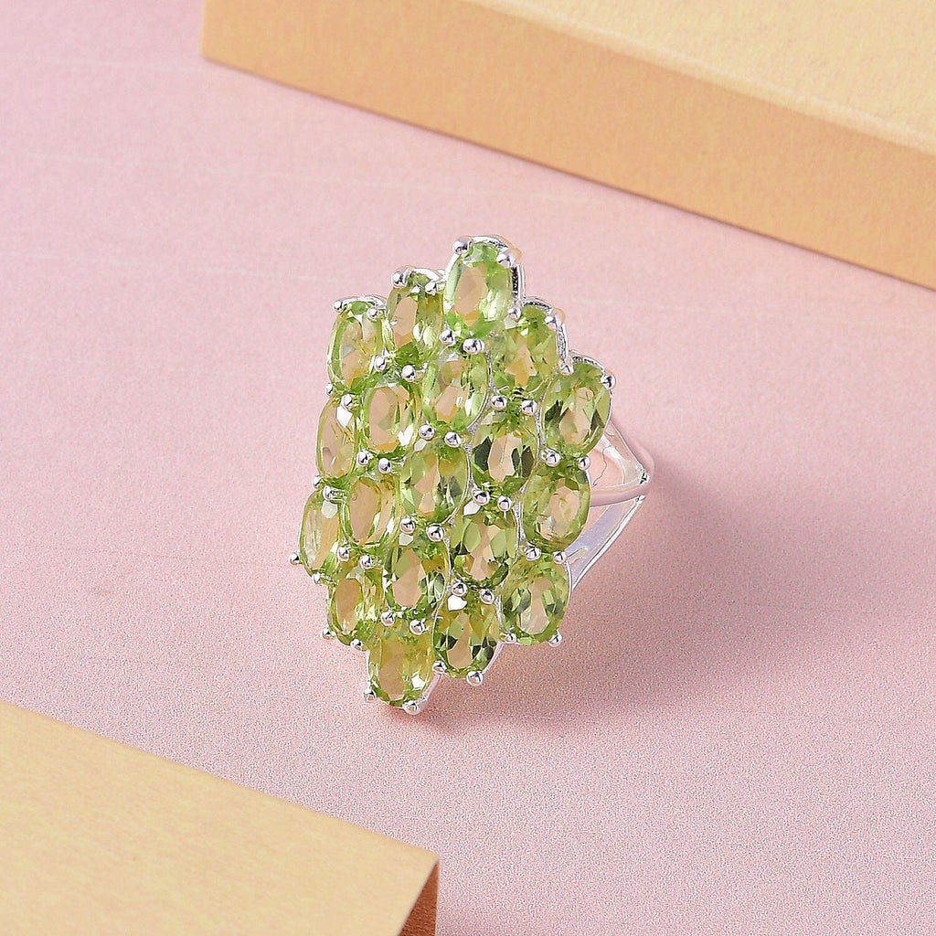 Hebei Peridot Cluster Ring in Sterling Silver 9.09 Ct.