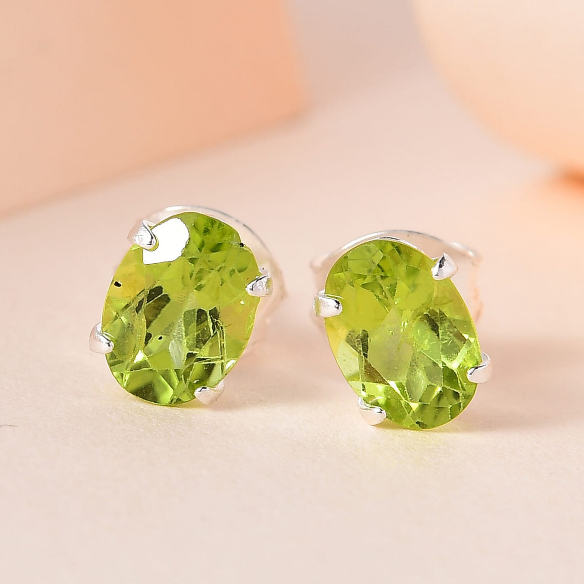 Hebei Peridot Solitaire Stud Earrings in Sterling Silver 1.50 Ct 7519240 1