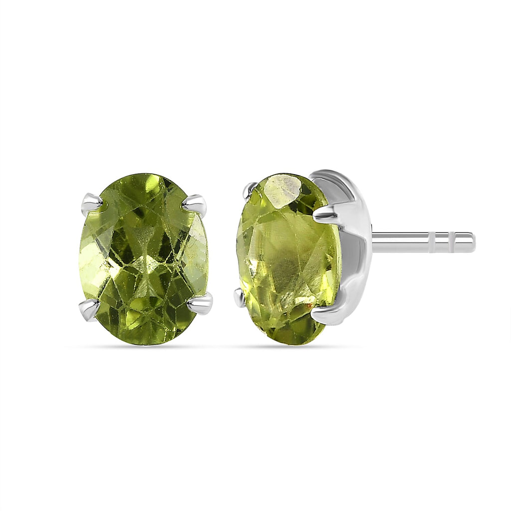 Hebei Peridot Solitaire Stud Earrings in Sterling Silver 1.50 Ct