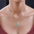 Hebei Peridot Sterling Silver Tree of Life Pendant With Chain (Size 20) 4.25 Ct, Silver Wt. 7.44 Gms.
