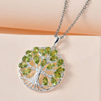 Hebei Peridot Sterling Silver Tree of Life Pendant With Chain (Size 20) 4.25 Ct, Silver Wt. 7.44 Gms.