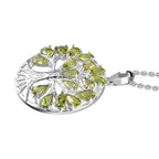 Hebei Peridot Sterling Silver Tree of Life Pendant With Chain (Size 20) 4.25 Ct, Silver Wt. 7.44 Gms.