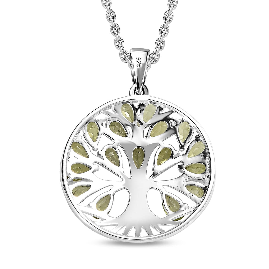 Hebei Peridot Sterling Silver Tree of Life Pendant With Chain (Size 20) 4.25 Ct, Silver Wt. 7.44 Gms.