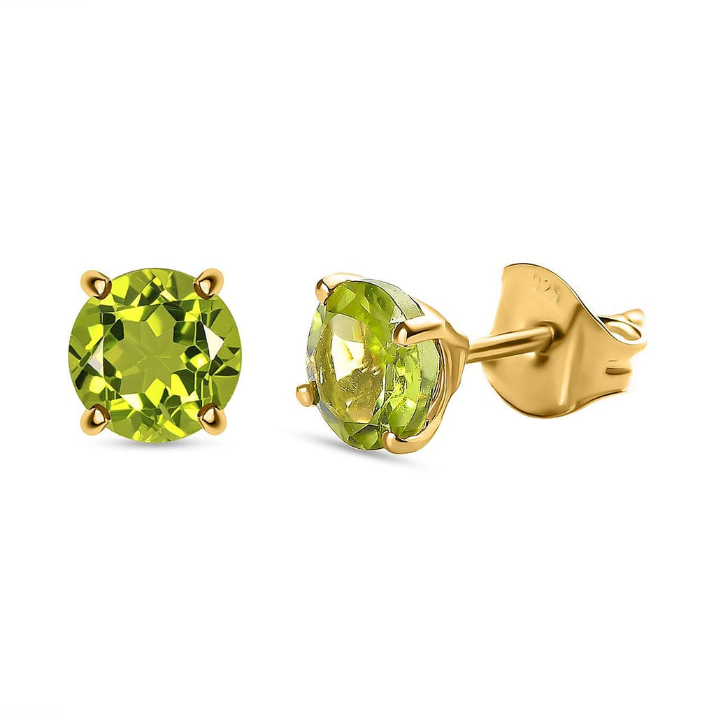 Hebei Peridot Stud Earrings with Push Back in 18K Vermeil Yellow Gold Plated Sterling Silver 1.75 Ct.