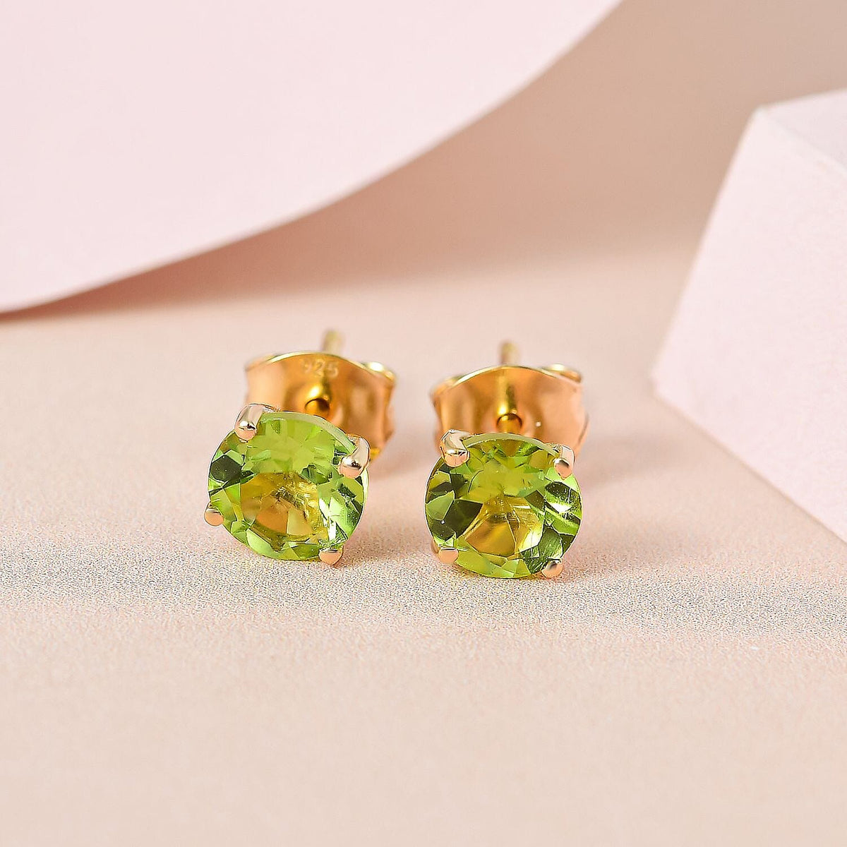 Hebei Peridot Stud Earrings with Push Back in 18K Vermeil Yellow Gold Plated Sterling Silver 1.75 Ct. V32638364 2