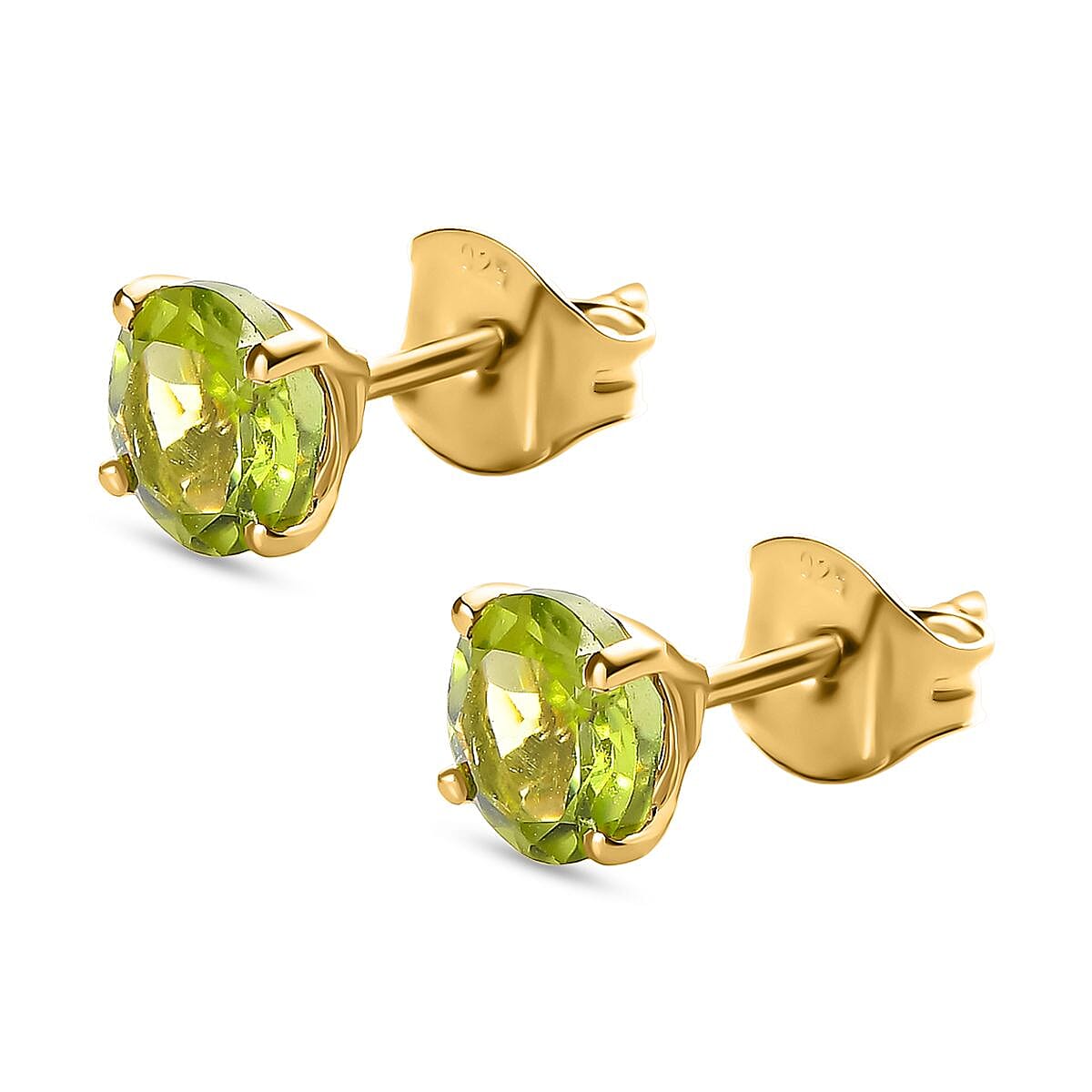 Hebei Peridot Stud Earrings with Push Back in 18K Vermeil Yellow Gold Plated Sterling Silver 1.75 Ct. V32638364 5