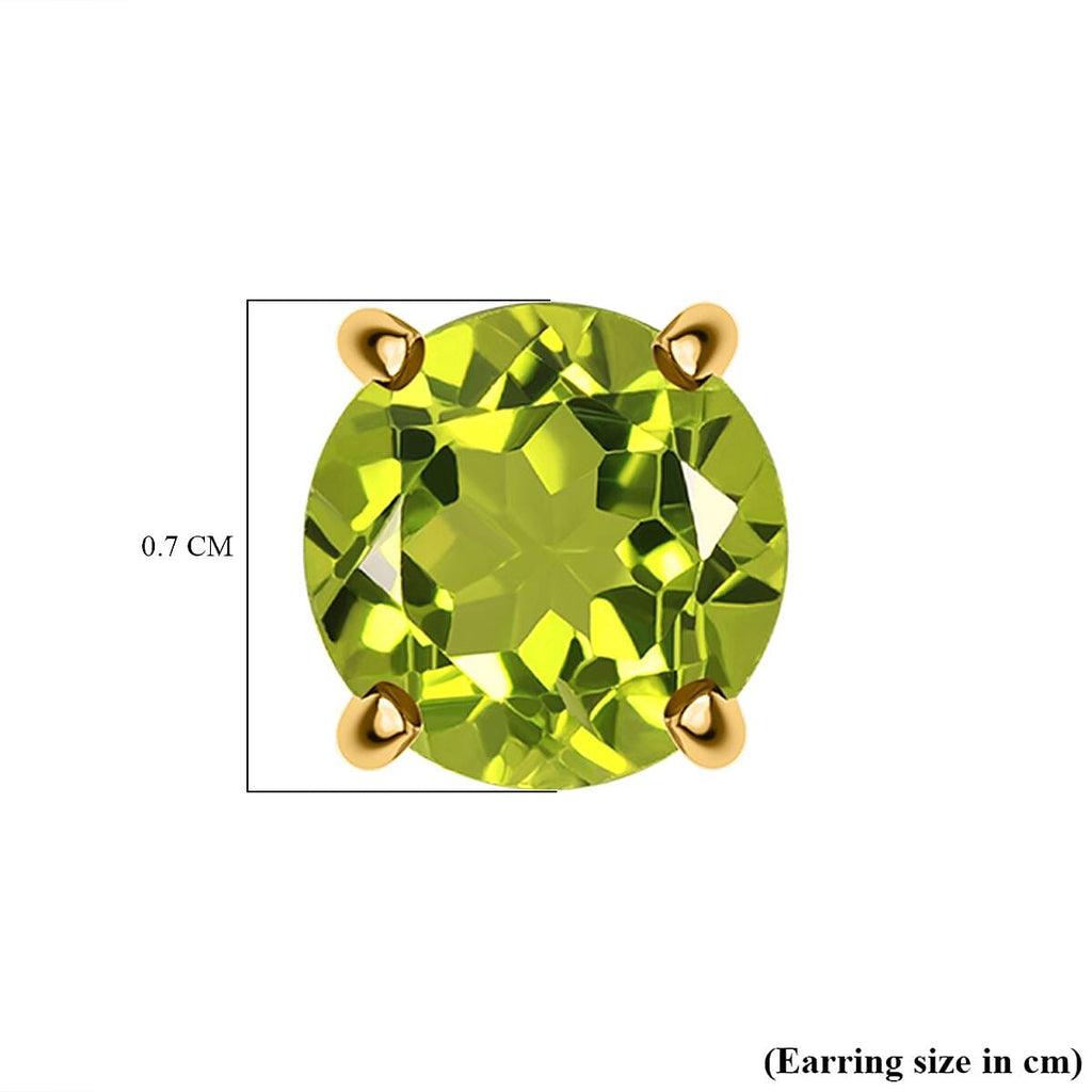 Hebei Peridot Stud Earrings with Push Back in 18K Vermeil Yellow Gold Plated Sterling Silver 1.75 Ct.