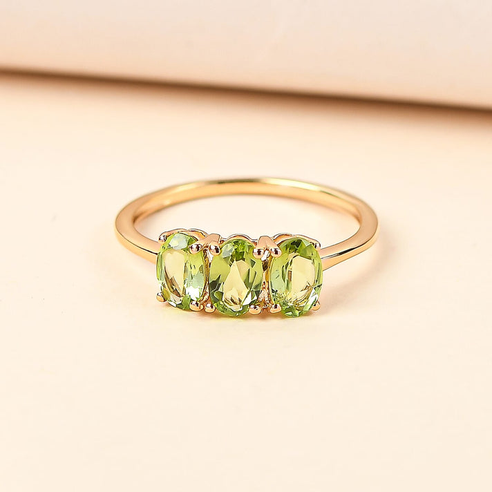Hebei Peridot Trilogy Ring in 14K Gold Overlay Sterling Silver 1.45 Ct. 7442569 2