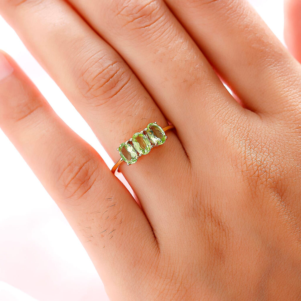 Hebei Peridot Trilogy Ring in 14K Gold Overlay Sterling Silver 1.45 Ct.