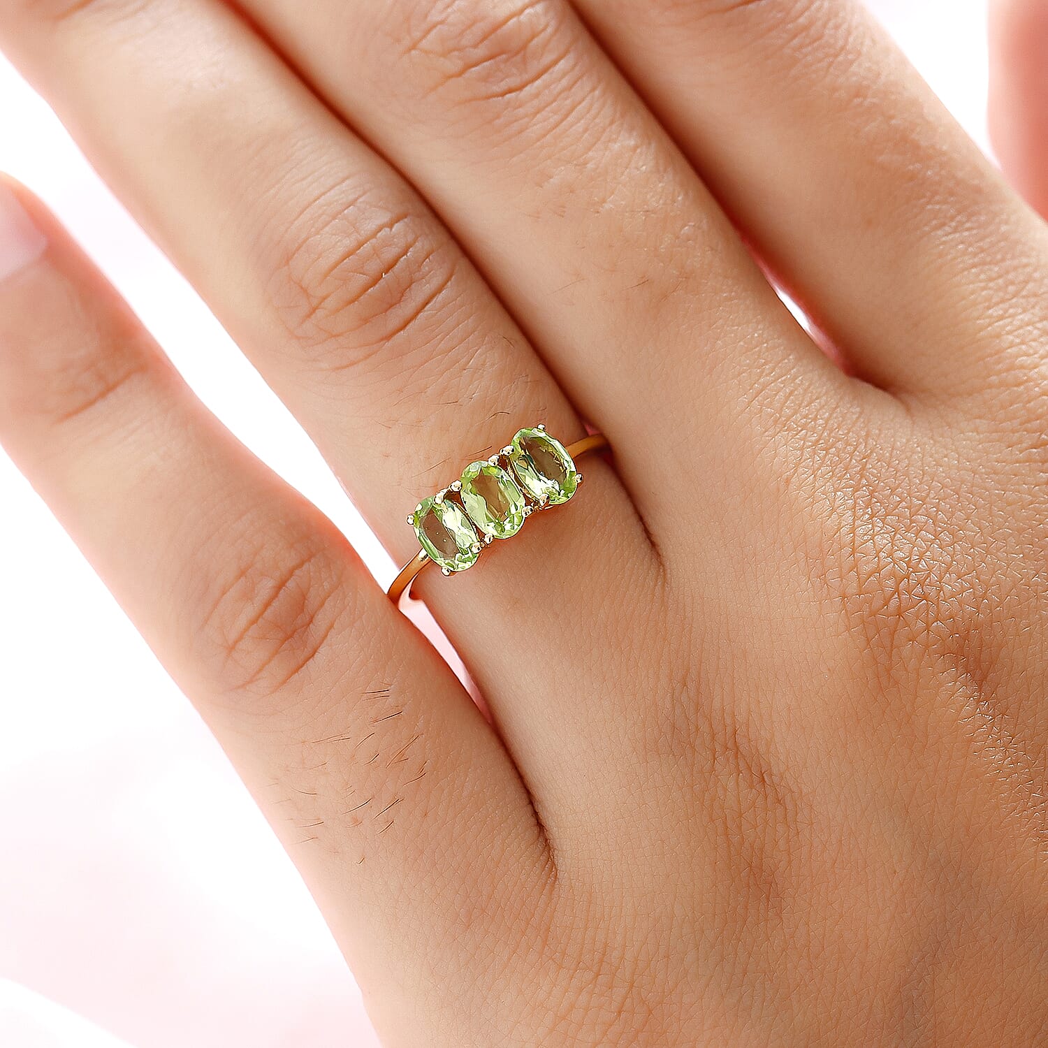 Hebei Peridot Trilogy Ring in 14K Gold Overlay Sterling Silver 1.45 Ct. V32515087 3