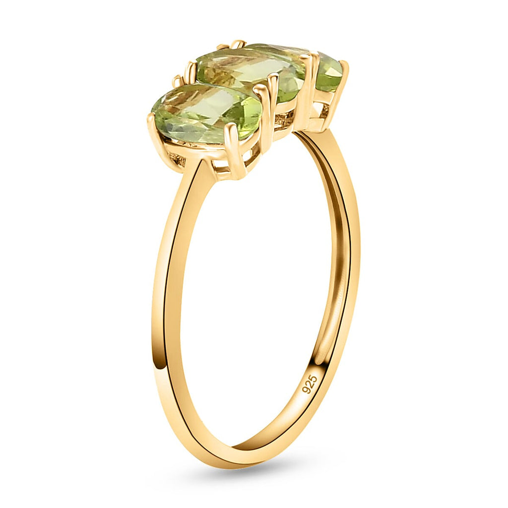 Hebei Peridot Trilogy Ring in 14K Gold Overlay Sterling Silver 1.45 Ct.