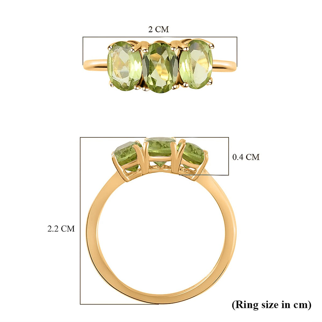 Hebei Peridot Trilogy Ring in 14K Gold Overlay Sterling Silver 1.45 Ct.