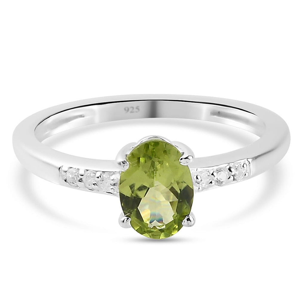 Hebei Peridot and Natural Zircon Ring in Sterling Silver