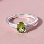 Hebei Peridot and Natural Zircon Ring in Sterling Silver