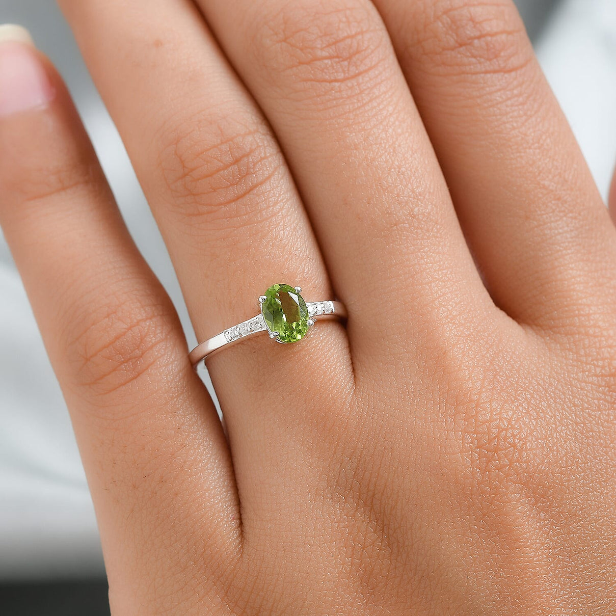 Hebei Peridot and Natural Zircon Ring in Sterling Silver 7145748 2