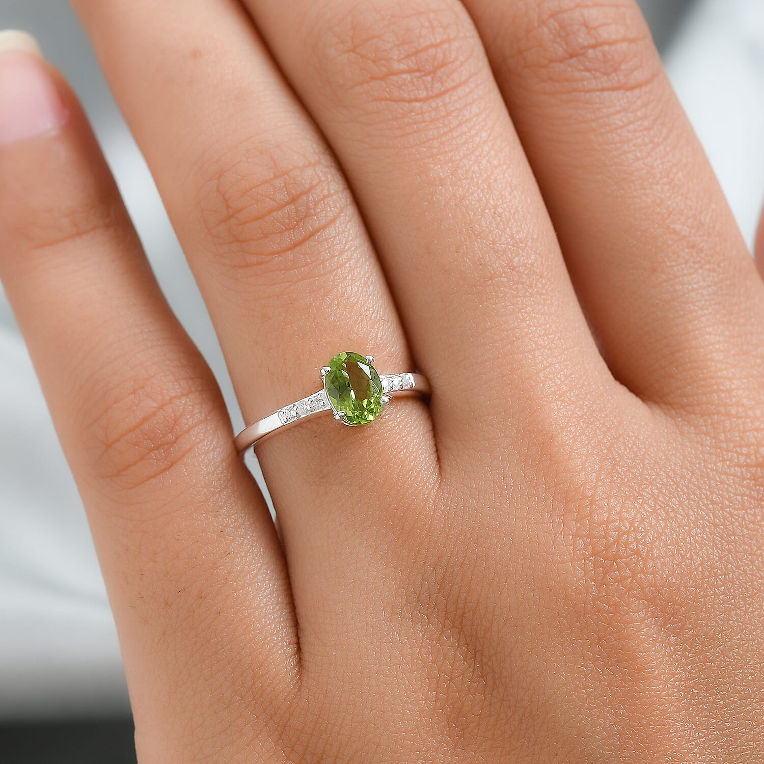 Hebei Peridot and Natural Zircon Ring in Sterling Silver 7145748 2