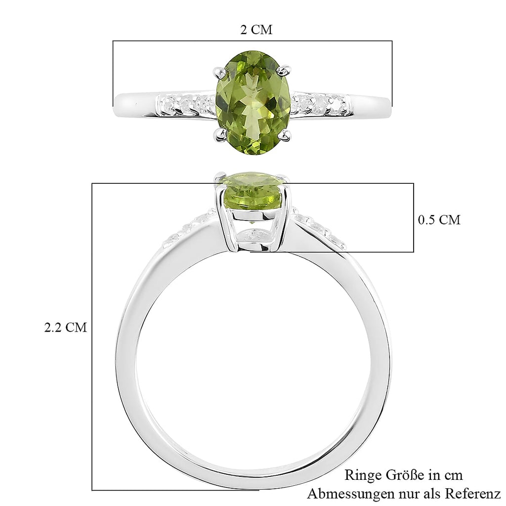 Hebei Peridot and Natural Zircon Ring in Sterling Silver