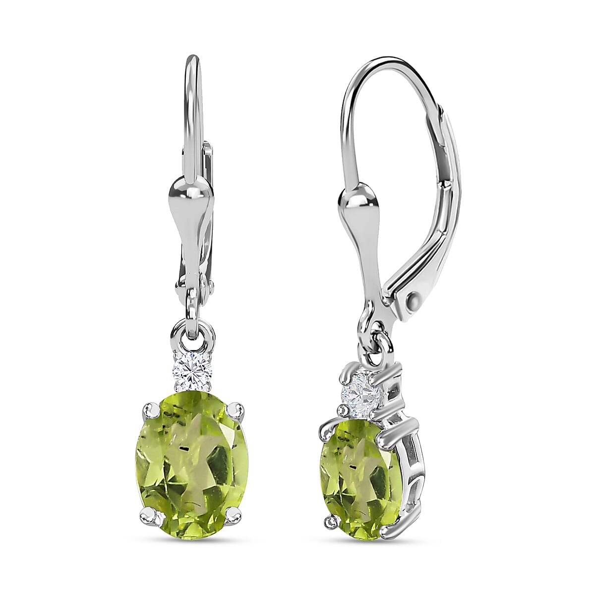 Hebei Peridot and White Topaz Lever Back Earrings in Sterling Silver 1.70 Ct 7519327 0