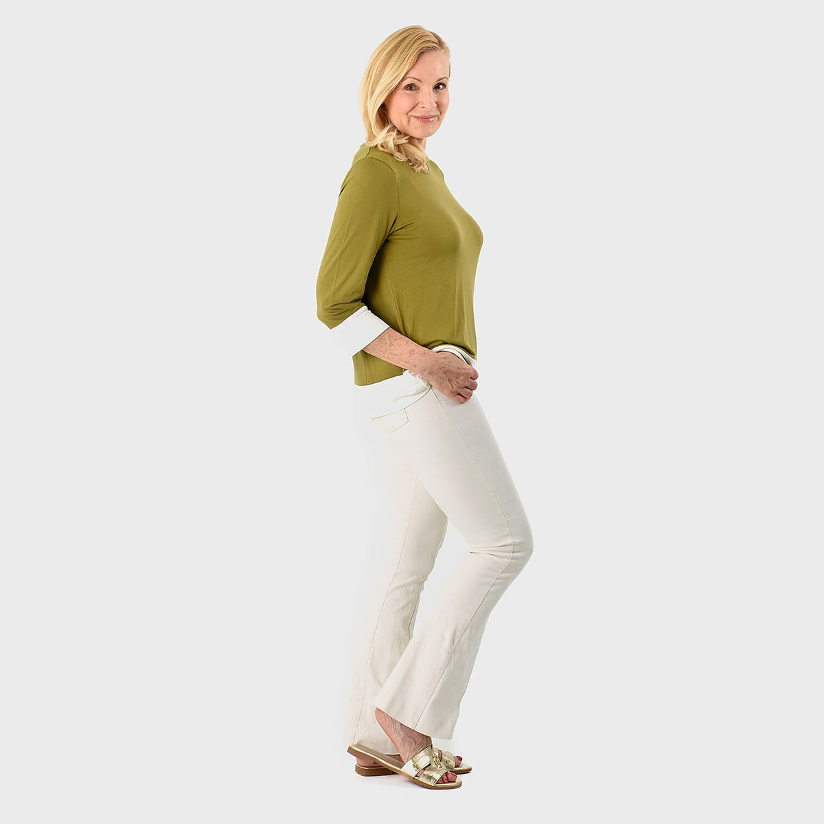 Hem &amp; Cuff Color Block Top (Size 24 to 26) - Olive &amp; Ivory V32532812 2