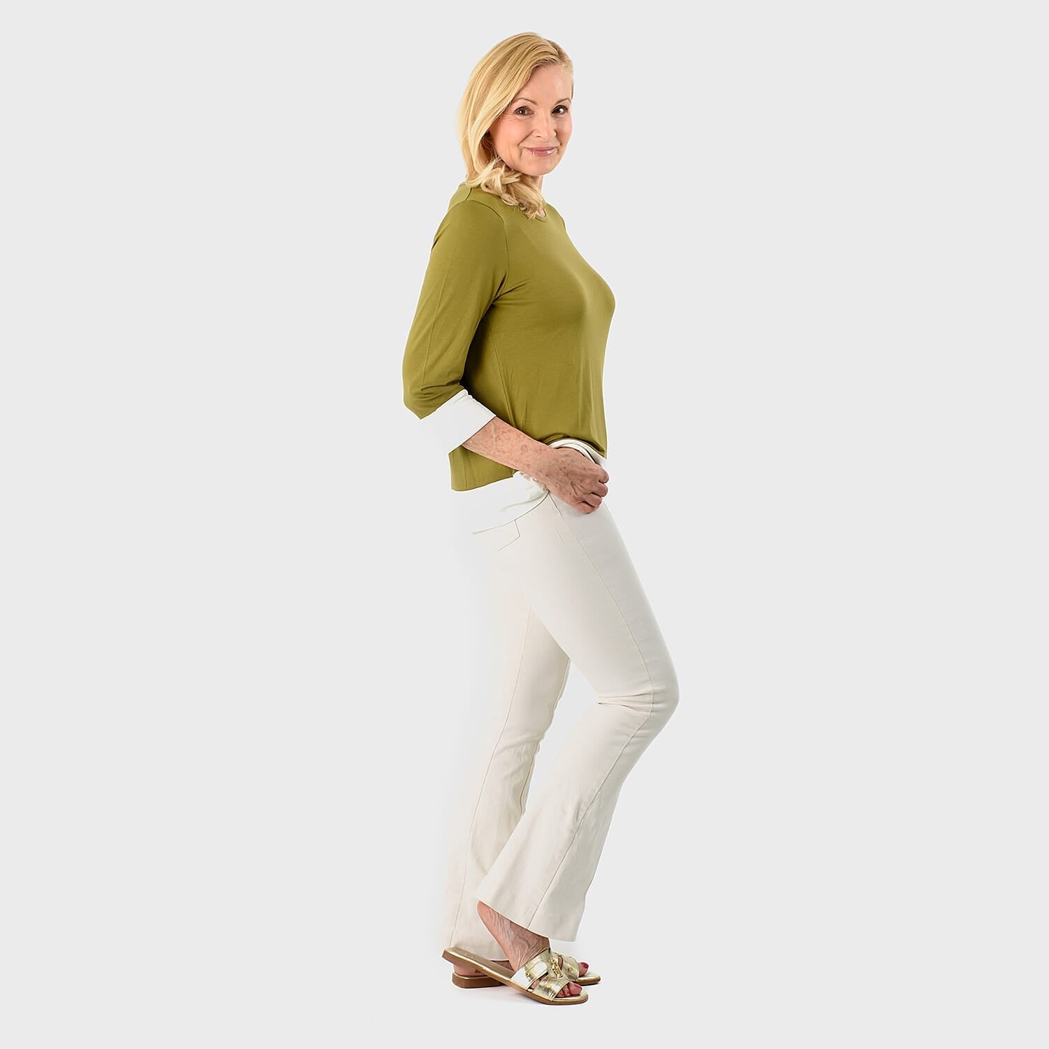 Hem &amp; Cuff Color Block Top (Size 24 to 26) - Olive &amp; Ivory V32532812 2