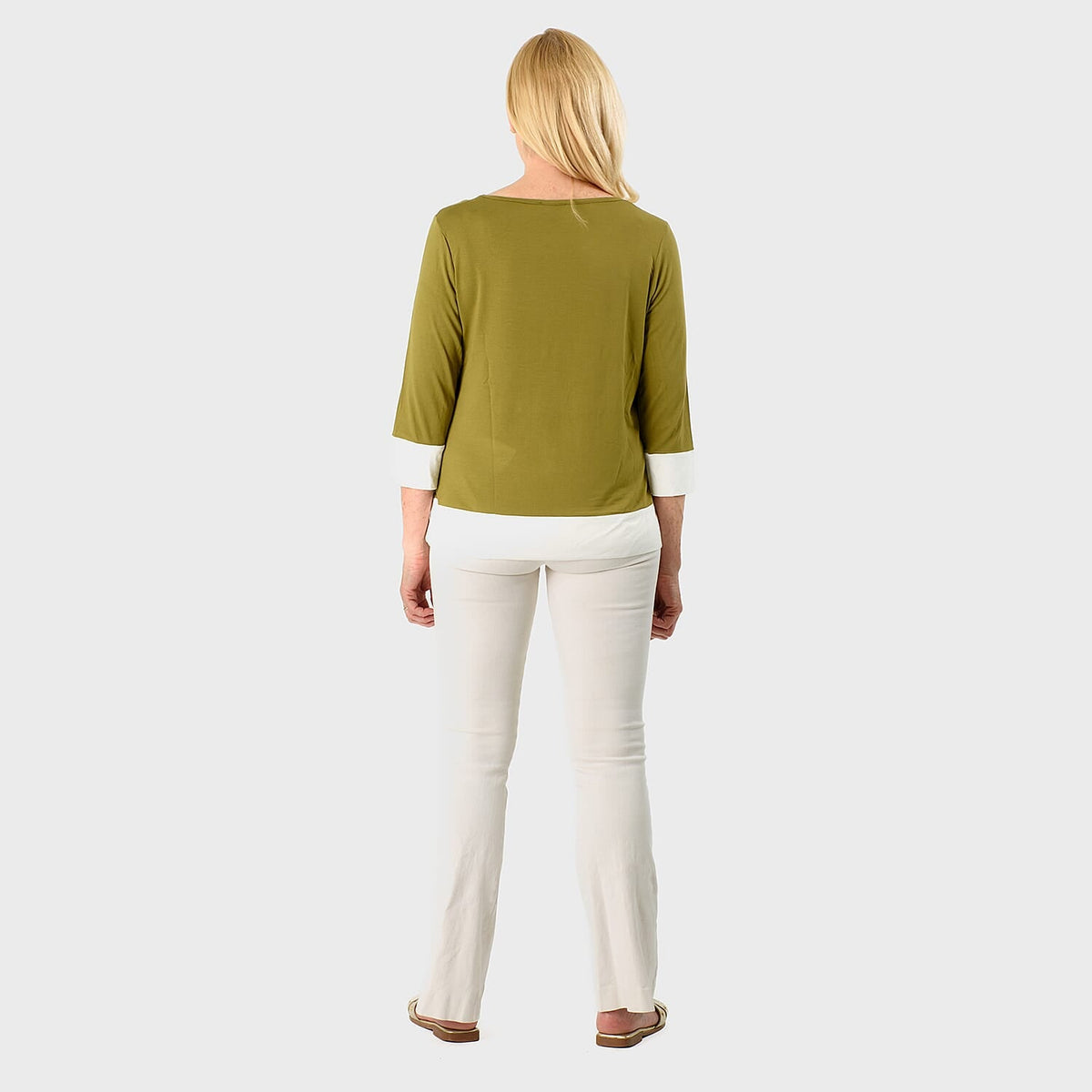 Hem &amp; Cuff Color Block Top (Size 24 to 26) - Olive &amp; Ivory V32532812 3