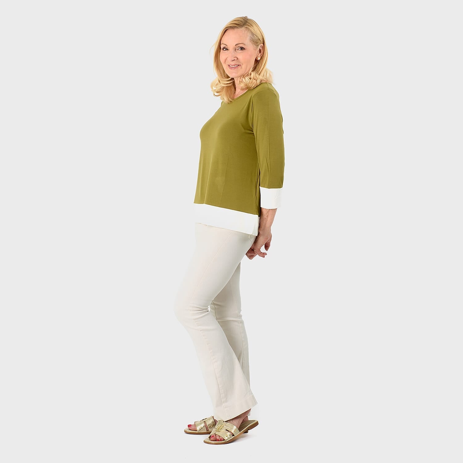 Hem &amp; Cuff Color Block Top (Size 24 to 26) - Olive &amp; Ivory V32532812 4