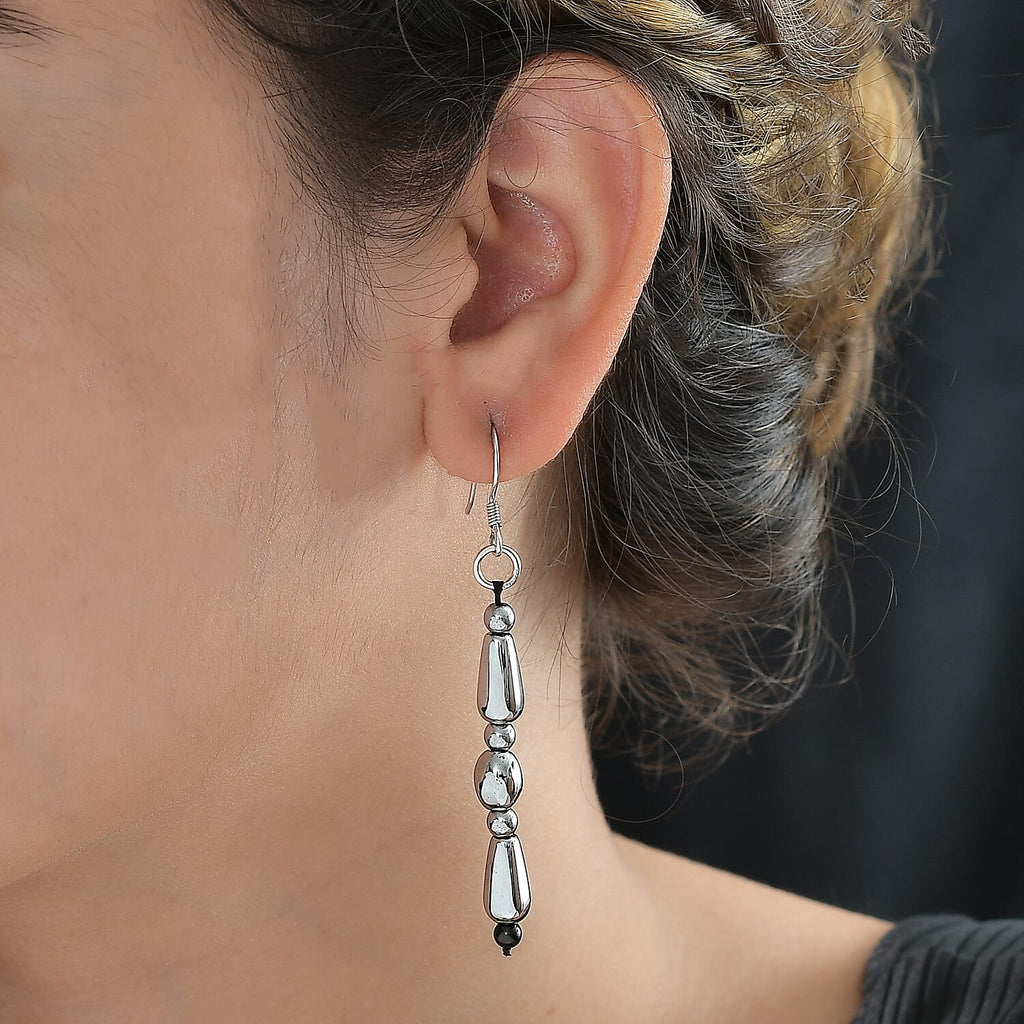 Hematite,Black Spinel Hook Earring in Platinum Overlay Sterling Silver 34.0 Ct