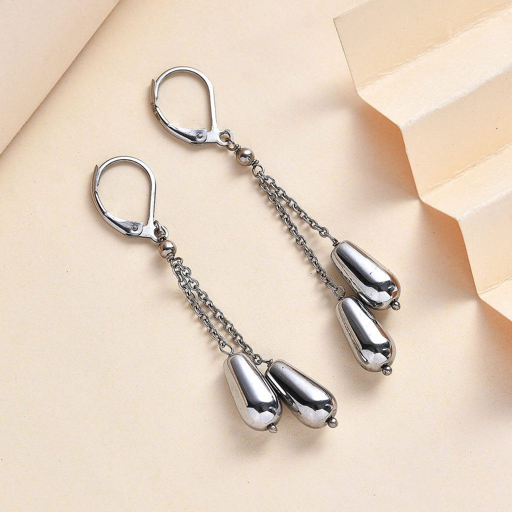 Hematite Earring With Lever Back in Platinum Overlay, 30.00 Ct.