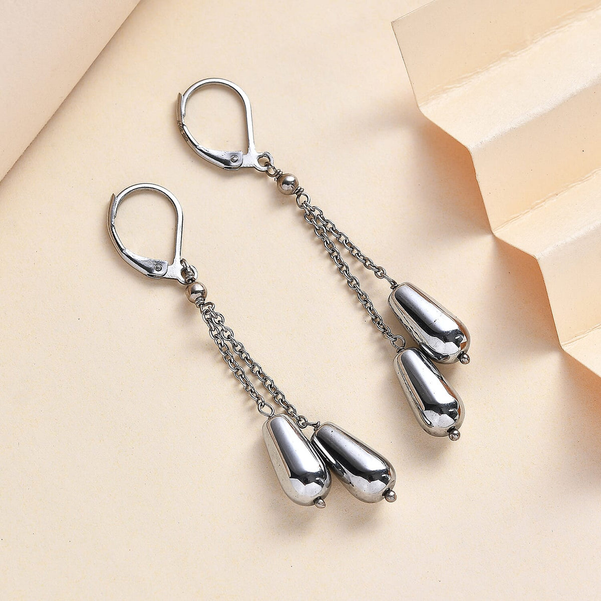Hematite Dangle Earrings in Platinum Overlay Pure Stainless Steel 30.00 ct 7850143 2