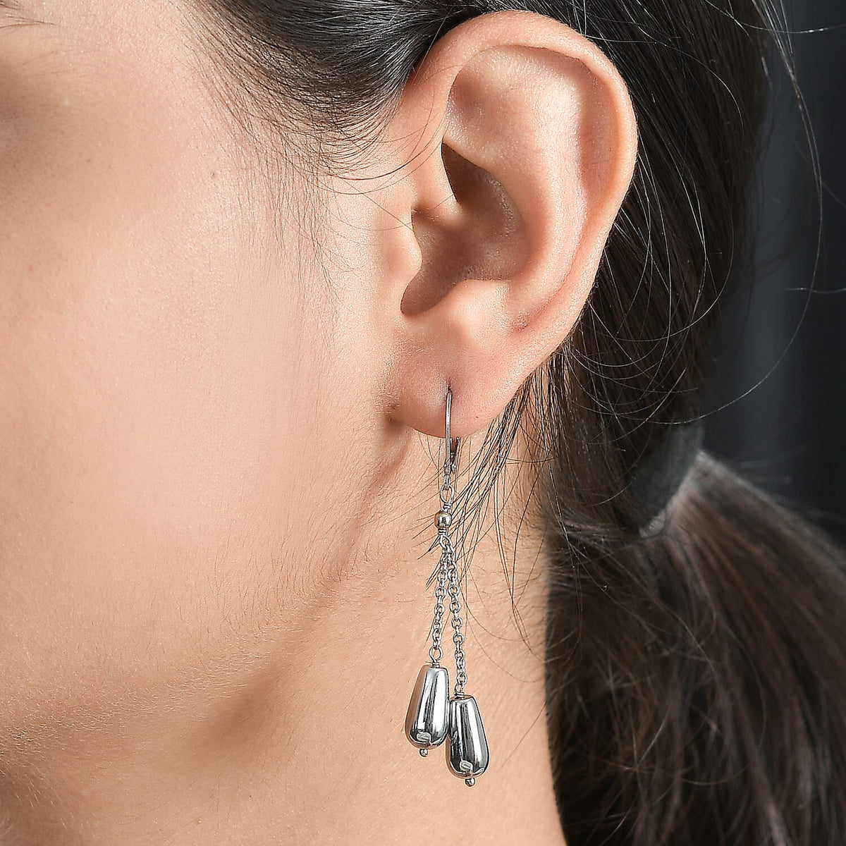Hematite Dangle Earrings in Platinum Overlay Pure Stainless Steel 30.00 ct 7850143 3