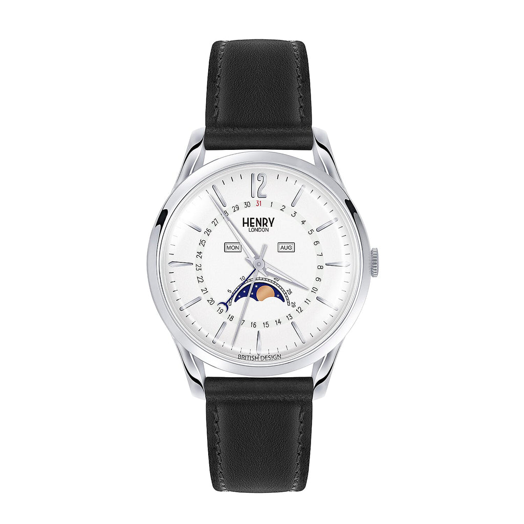 Henry London Edgware Unisex White Dial 3 ATM Water Resistant Watch with Black Colour Leather Strap