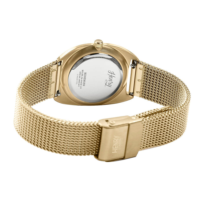 Henry London Vintage Square Round Ladies White Silver Dial 3 ATM Water Resistant Watch with Gold Colour Mesh Bracelet 8925639 2