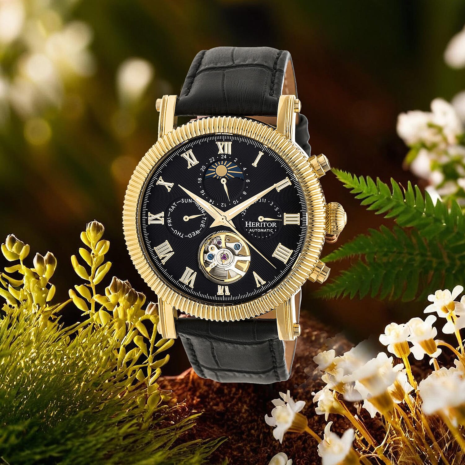 Heritor Automatic Winston Semi-Skeleton Leather-Band Men's Watch 7782912 2