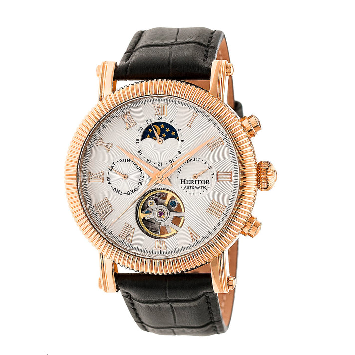 Heritor Winston Automatic Movt. 5ATM Water Resistance White - Rose Dial Mens Watch with Black Leather Strap 8072064 1