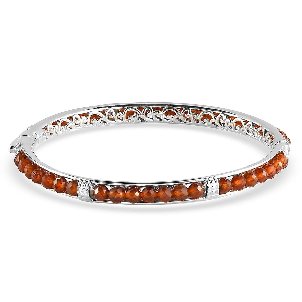 Hessonite Garnet Bangle (Size 7.5) in Platinum Overlay in Silver Tone 16.13 Ct.