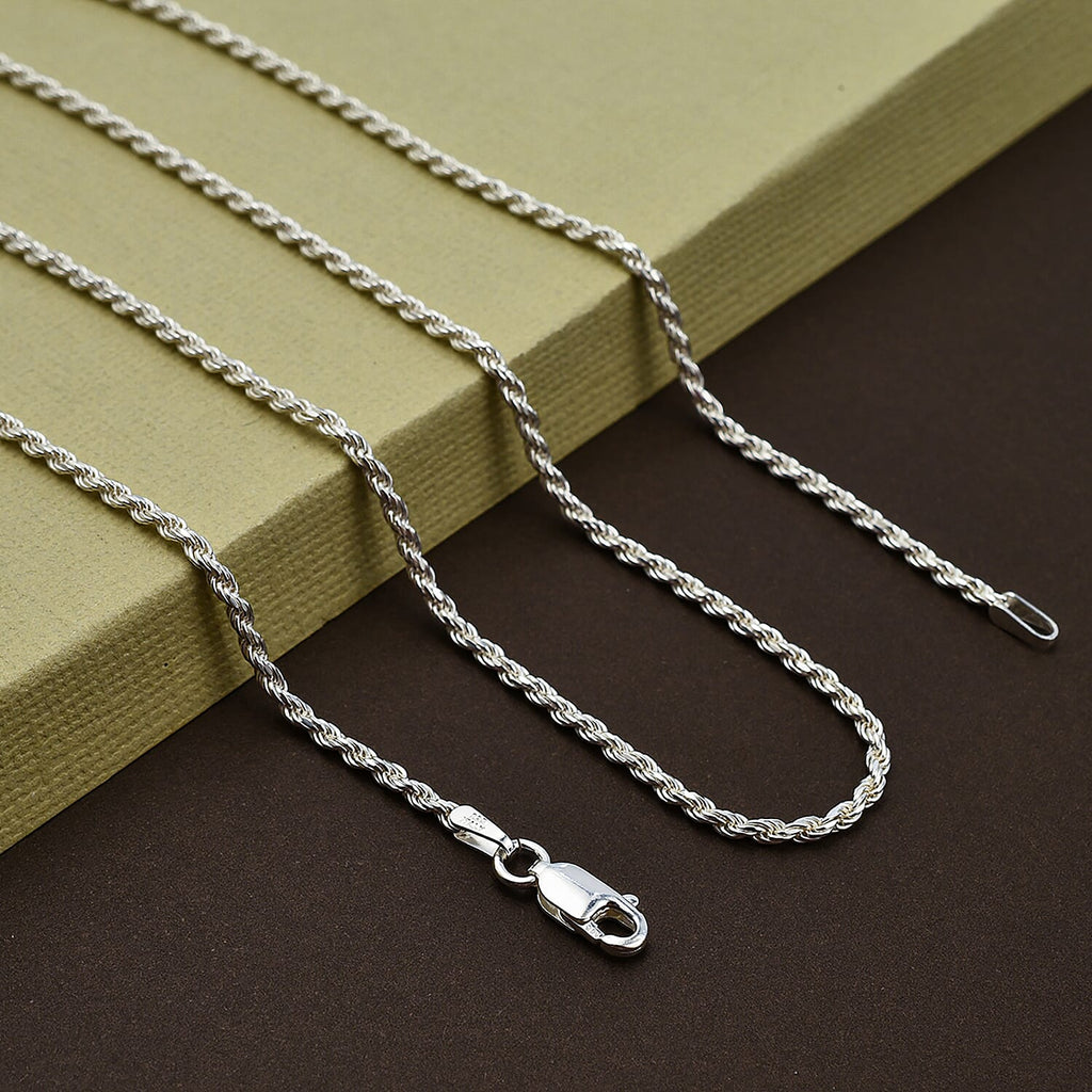 Sterling Silver Diamond Cut Rope Necklace (Size - 20) with Lobster Clasp