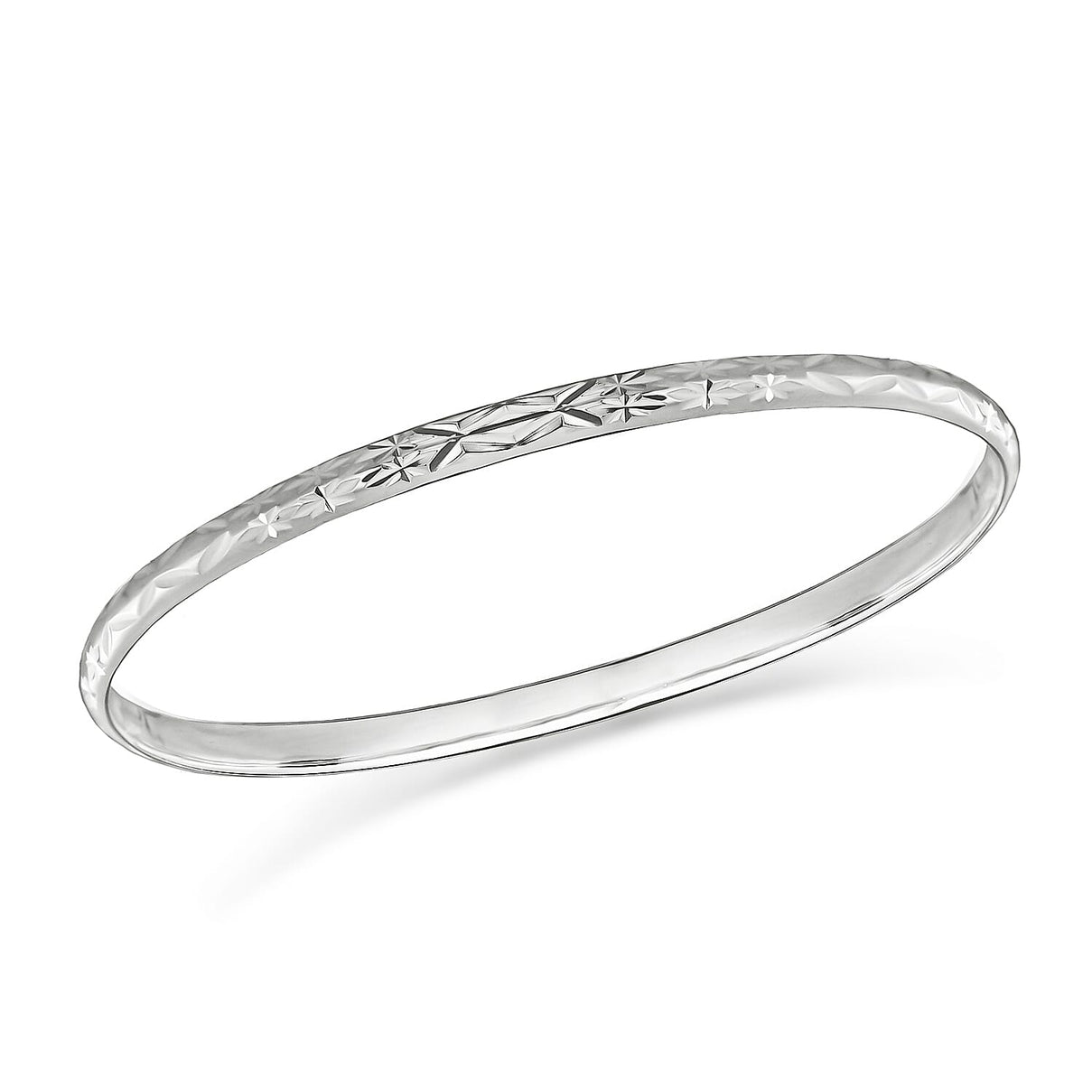 High Finish Sterling Silver 4mm Diamond Cut Bangle 6.6 Inch 8927492 0