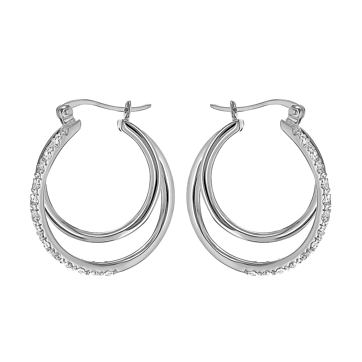 High Finish Sterling Silver CZ Double Hoop Earrings 8927574 0