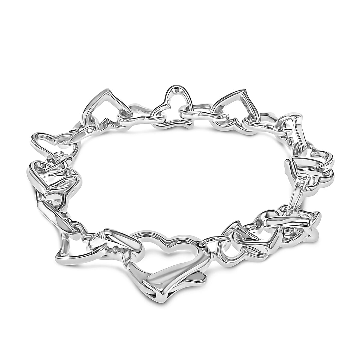 High Finish Sterling Silver Heart Link Bracelet 7.5 Inch 8928841 0