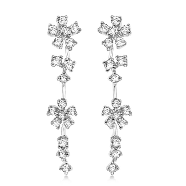 High Finish Sterling Silver Rhodium Plated CZ Floral Drop Earrings 8927641 1